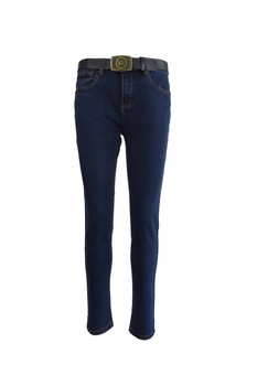 Jeans dama - Miss Roksi - albastru cu 5 buzunare si curea Jeans dama - Miss Roksi - albastru cu 5 buzunare si curea