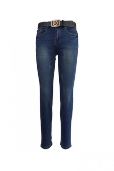 Jeans dama - Miss Roksi - albastru cu 5 buzunare si curea - zgariati in fata si pe buzunarele din spate, Denim Jeans dama - Miss Roksi - albastru cu 5 buzunare si curea - zgariati in fata si pe buzunarele din spate, Denim