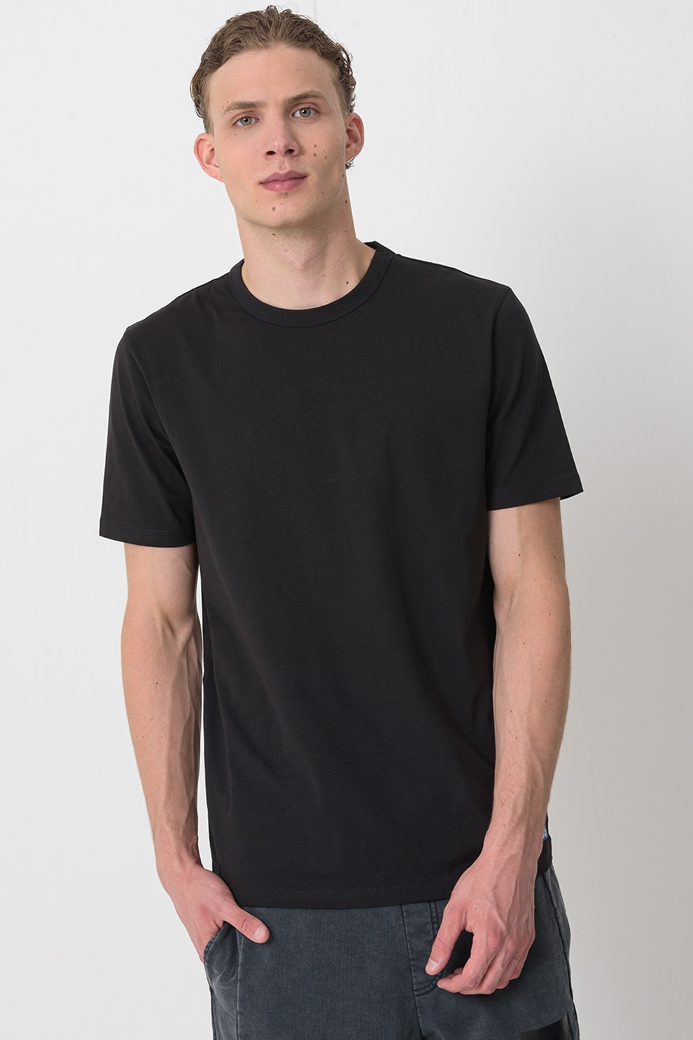 HUGO, Set de tricouri uni din amestec de bumbac - 2 piese, Negru, Alb optic, XL