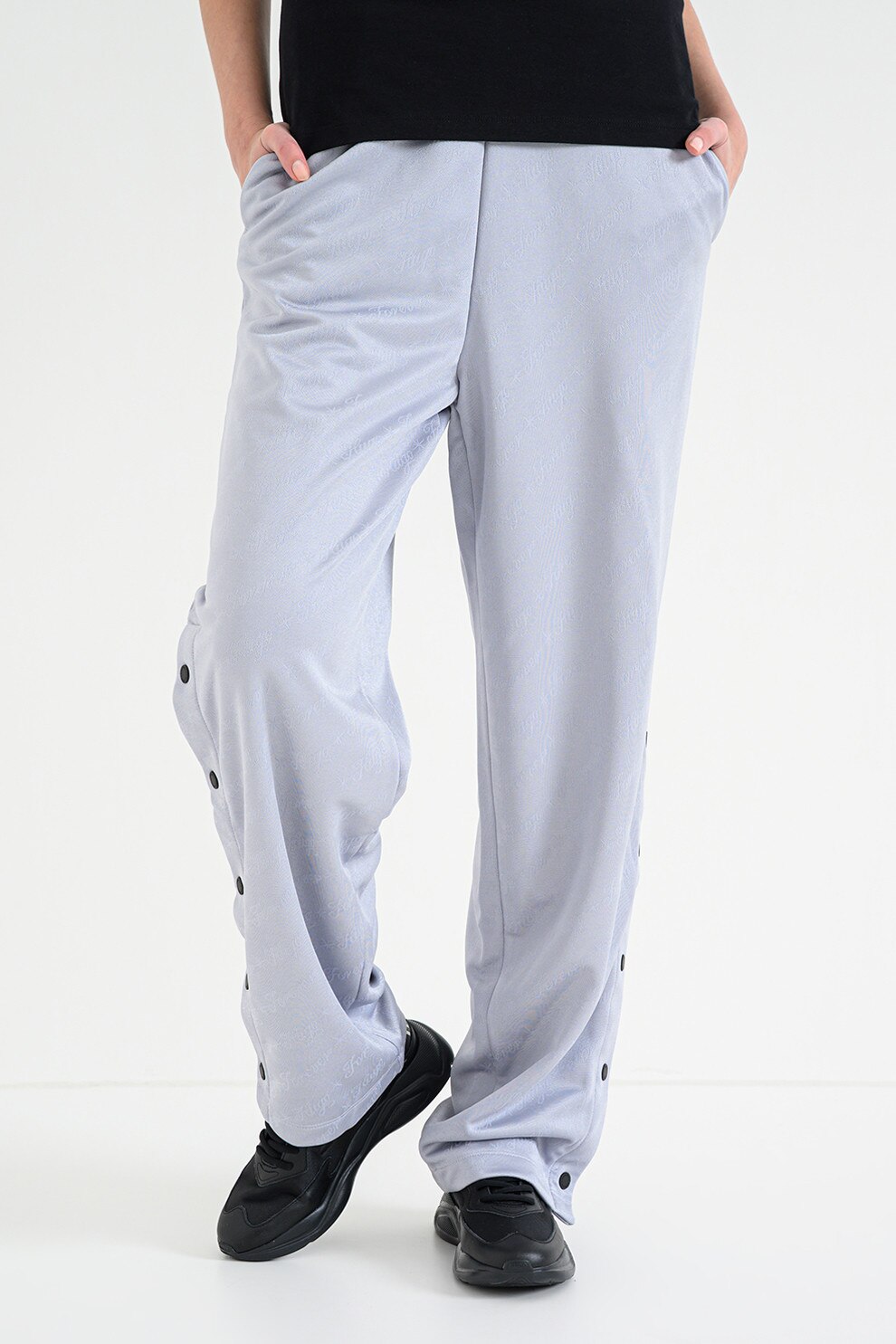 HUGO, Pantaloni de trening ampli cu slituri cu capse pe glezna Nicole, Gri deschis, M