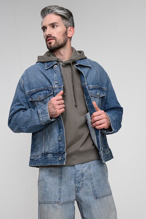 HUGO, Jacheta de denim cu buzunare pe piept, Albastru deschis