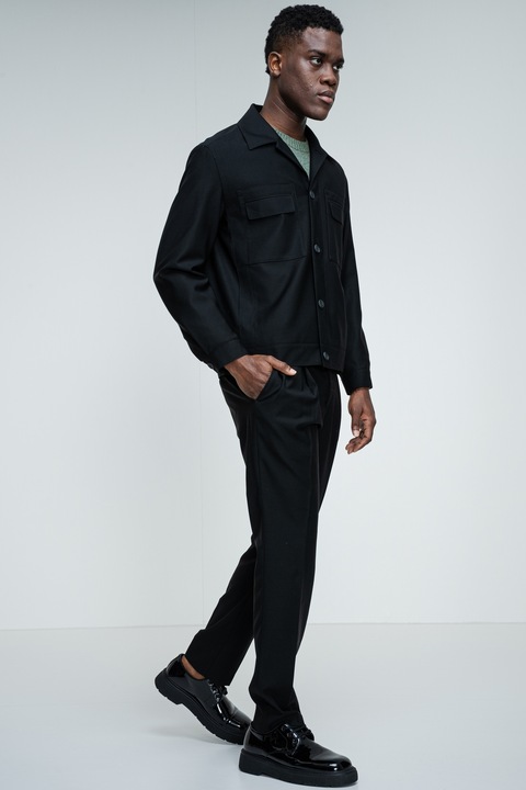 HUGO, Jacheta-camasa din amestec de lana cu nasturi, Negru