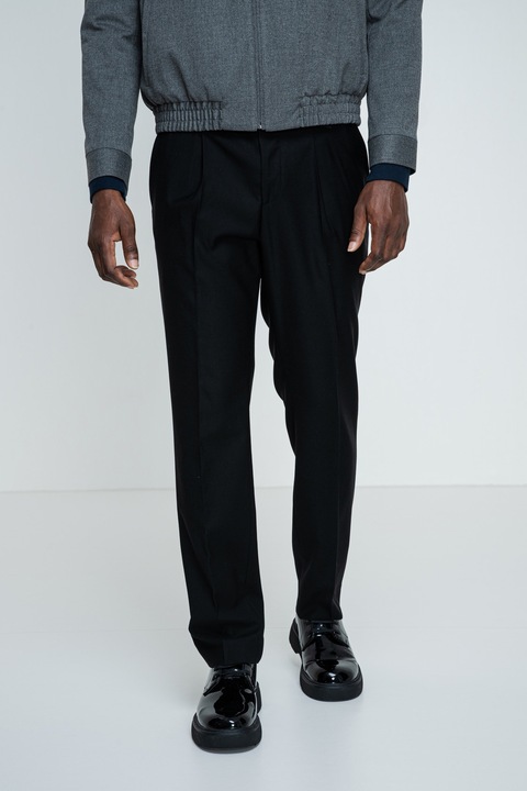 HUGO, Pantaloni conici din amestec de lana cu talie medie, Negru, 50
