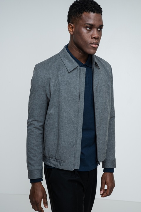 HUGO, Jacheta uni cu buzunare laterale, Gri melange