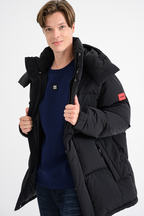 HUGO, Geaca cu vatelina si gluga detasabila, Negru