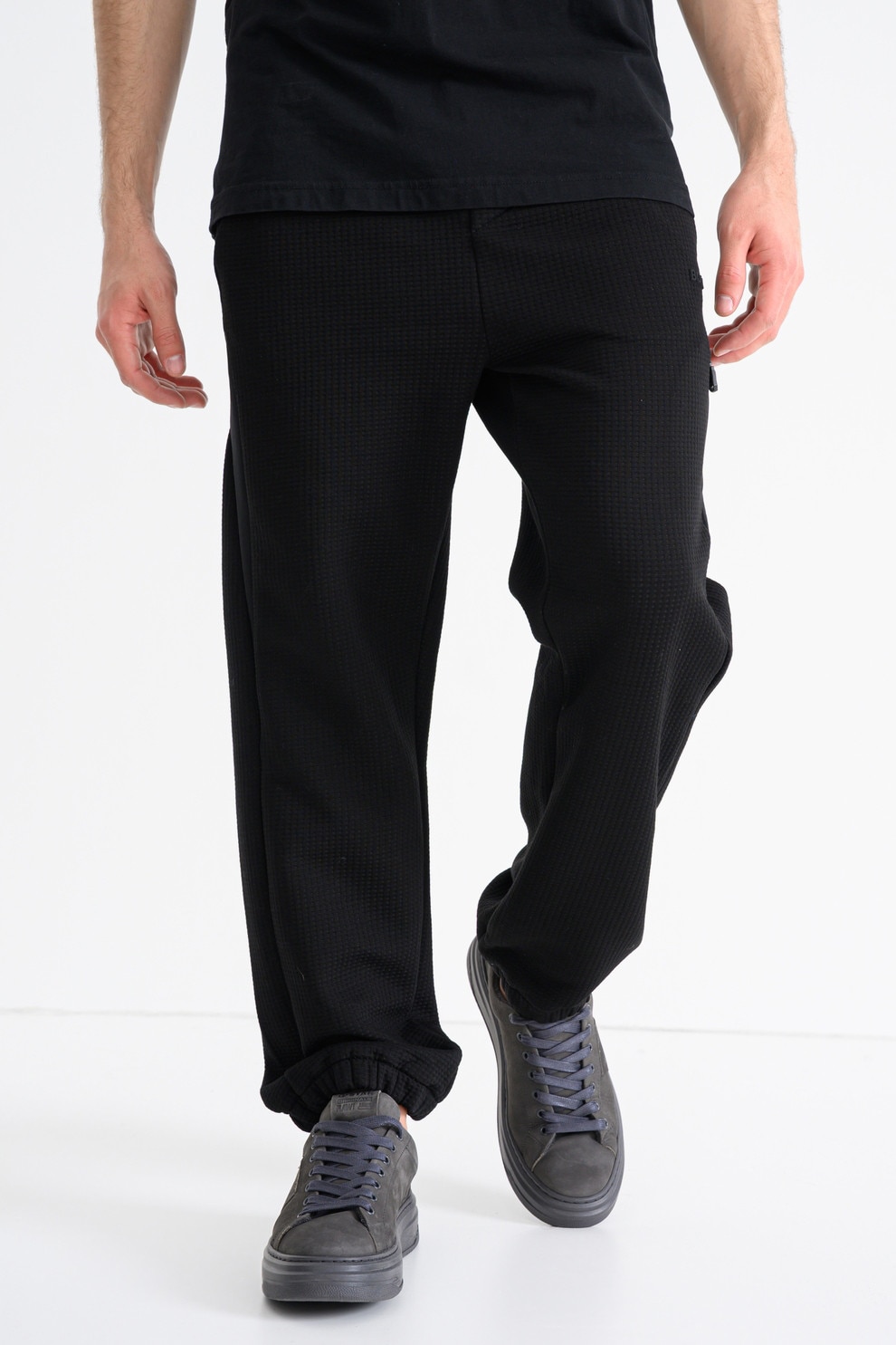 BOSS, Pantaloni de trening cu aspect texturat League Hurley, Negru, L