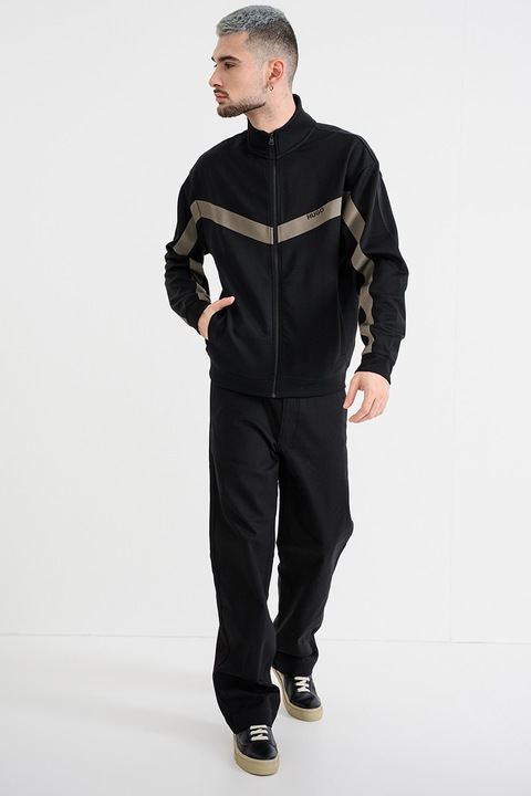 HUGO, Bluza lejera de trening fermoar Darti, Negru/Bej