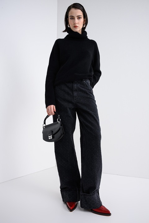 HUGO, Blugi cu croiala ampla, terminatie pliabila si talie medie, Gri antracit