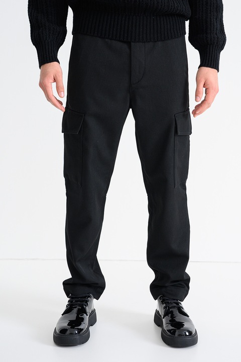 BOSS, Pantaloni cargo din amestec de lana Sisla, Negru
