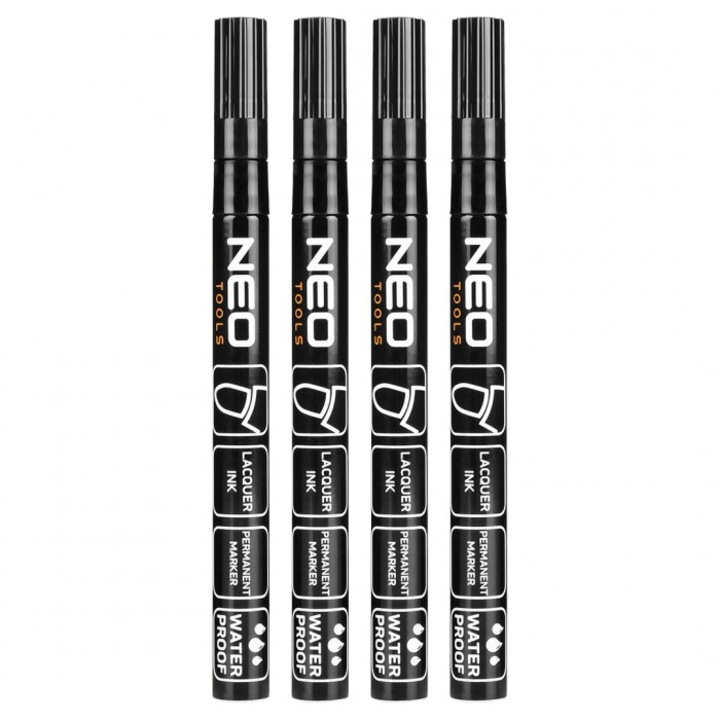 4 darabos permanens filctoll készlet, NEO TOOLS, fekete ecset, 19x7x1,2 cm