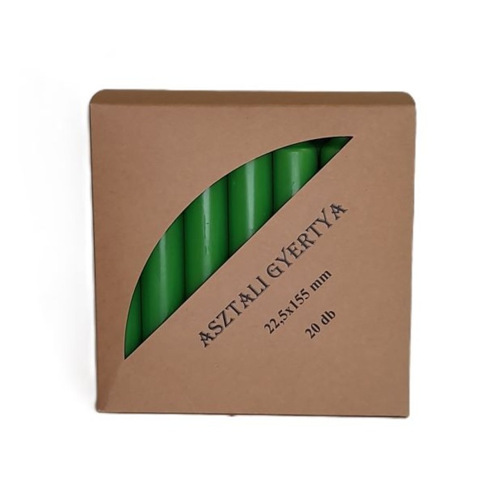 Asztali gyertya 22, 5x155 mm, 20 darab, almazöld