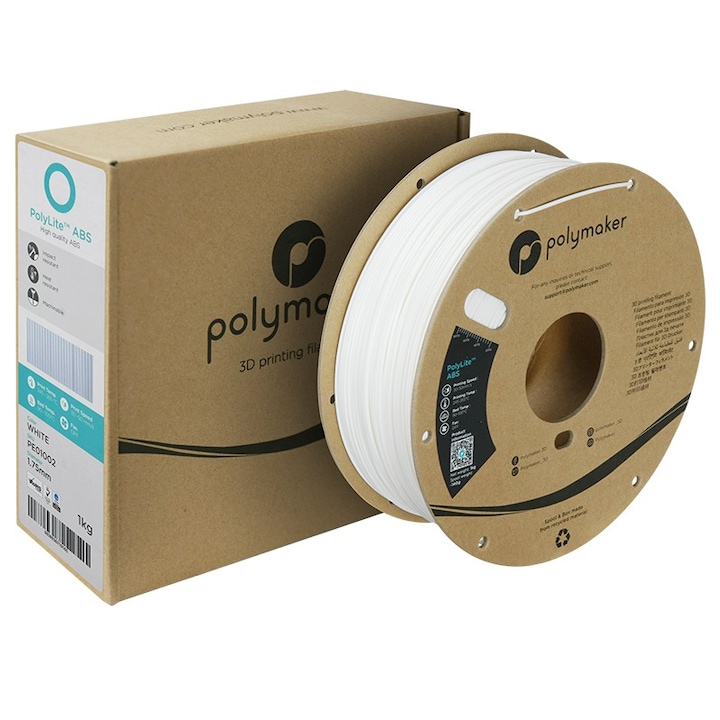 Poly Filament Filament 3D, Polymaker, PolyLite ABS, Alb, 1kg - eMAG.ro