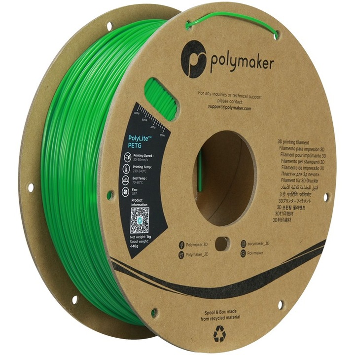 Filament 3D Polymaker PolyLite PETG 1.75mm verde 1kg