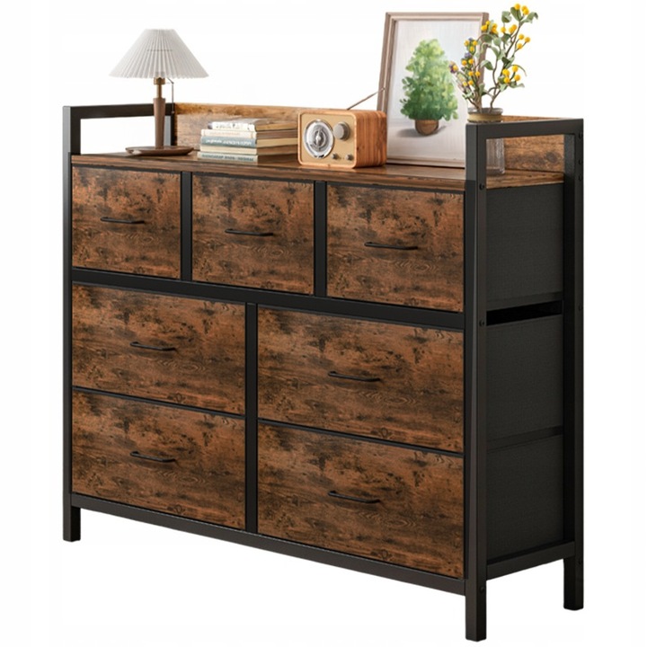 Cufar de sertare capacitate Maro Rustic Industrial mare biblioteca 7 sertare 98x85x28, 5 Muvu
