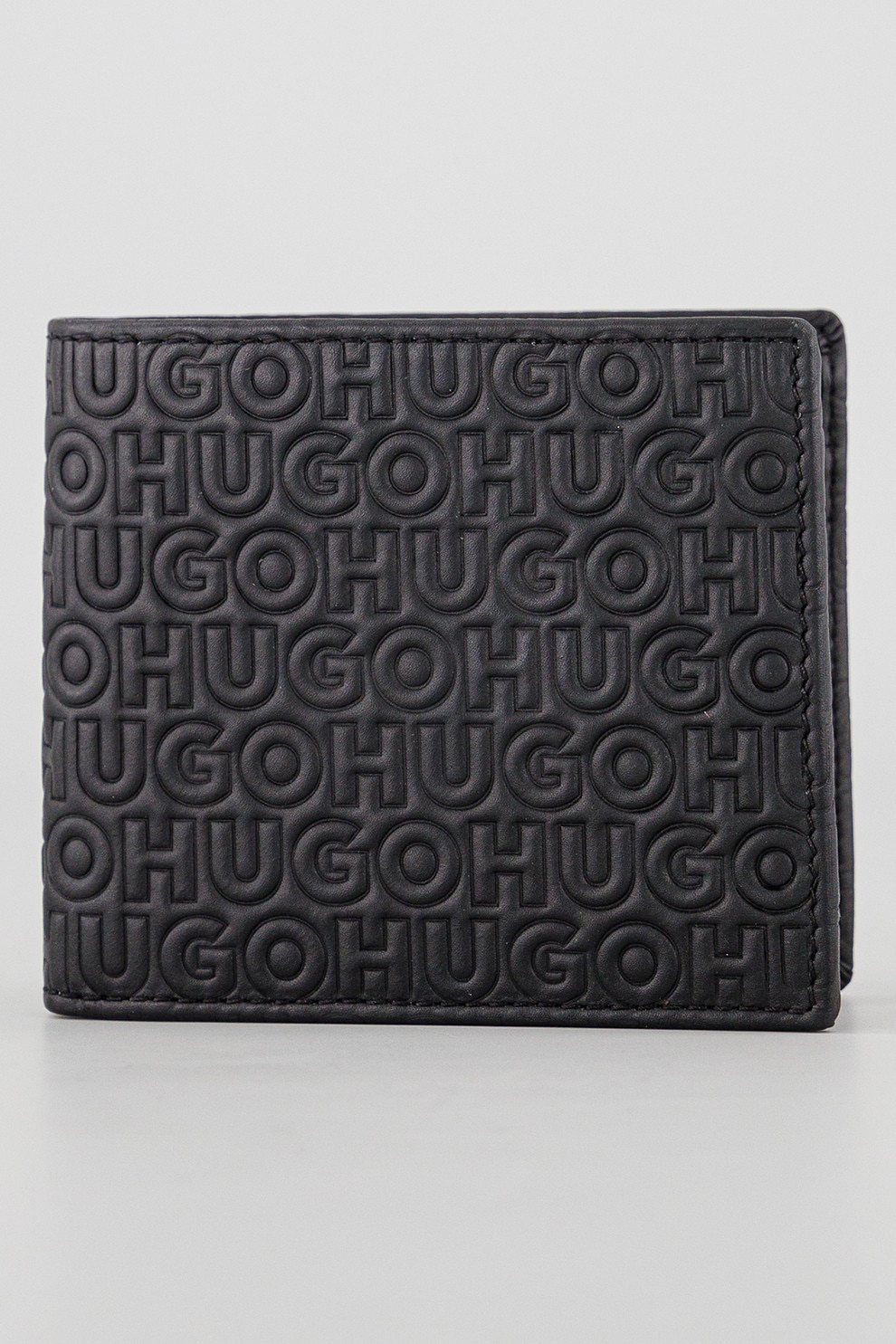 HUGO, Portofel de piele cu monograma, Negru stins