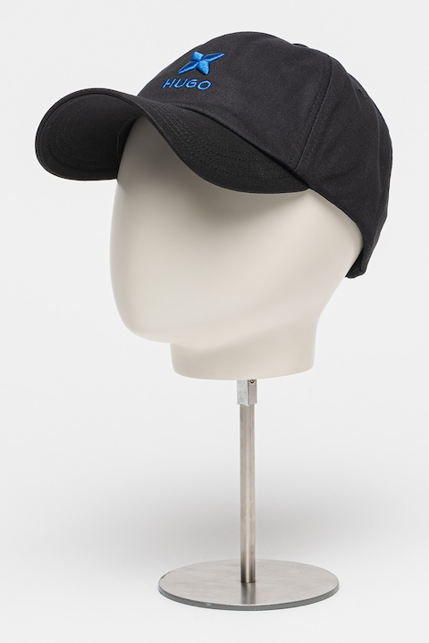 HUGO, Sapca de bumbac cu logo brodat, Negru, Albastru royal