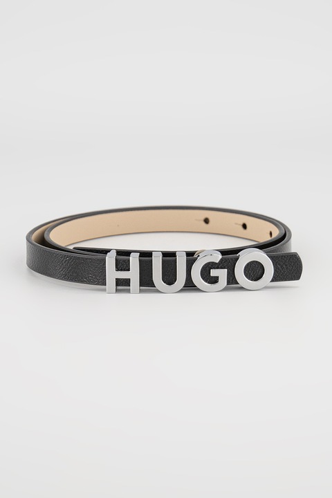 HUGO, Curea subtire de piele cu catarama cu logo, 85