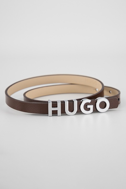 HUGO, Curea subtire de piele cu catarama cu logo, 85