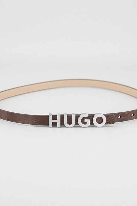 HUGO, Curea subtire de piele cu catarama cu logo, 85
