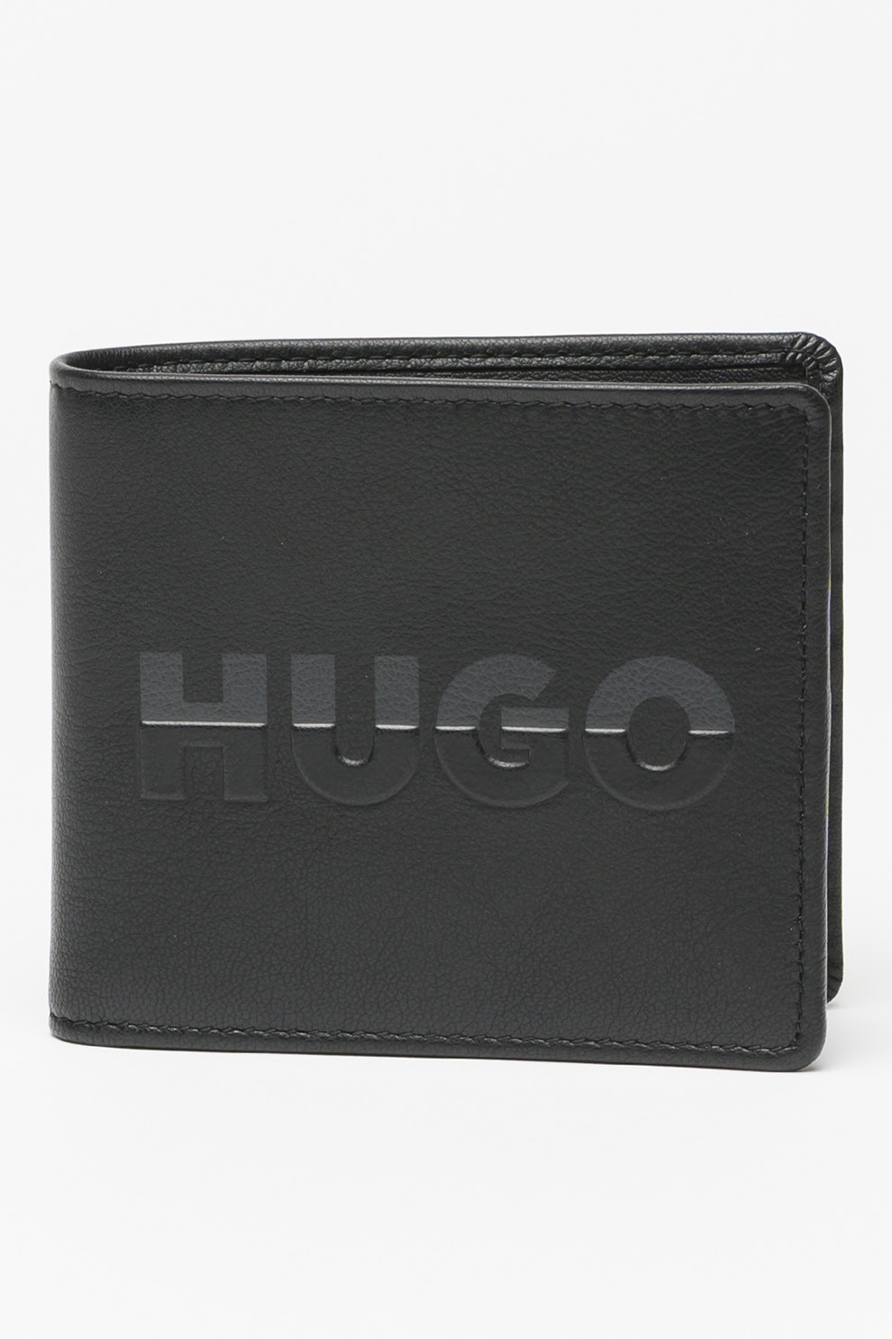 HUGO, Portofel de piele cu logo, Negru