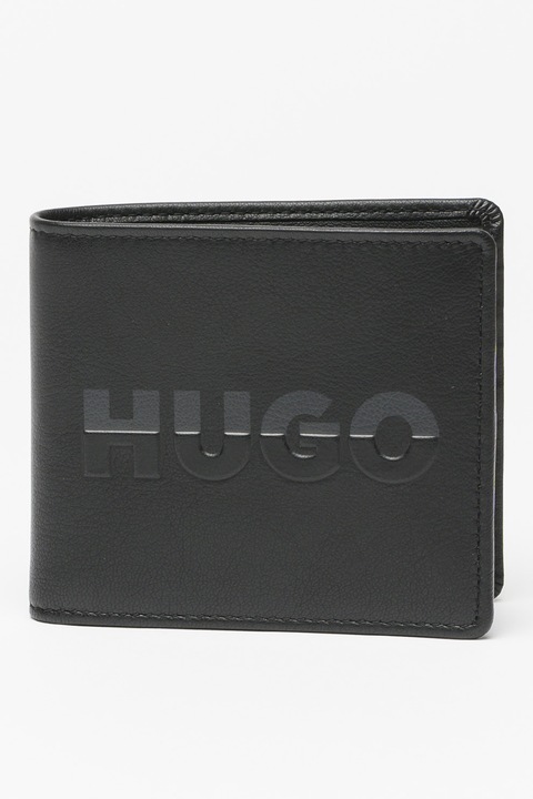 HUGO, Portofel de piele cu logo, Negru