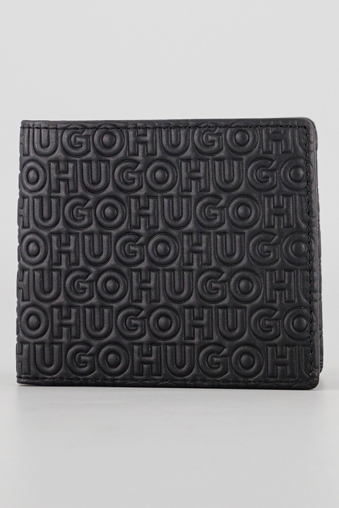 HUGO, Portofel de piele cu logo, Negru