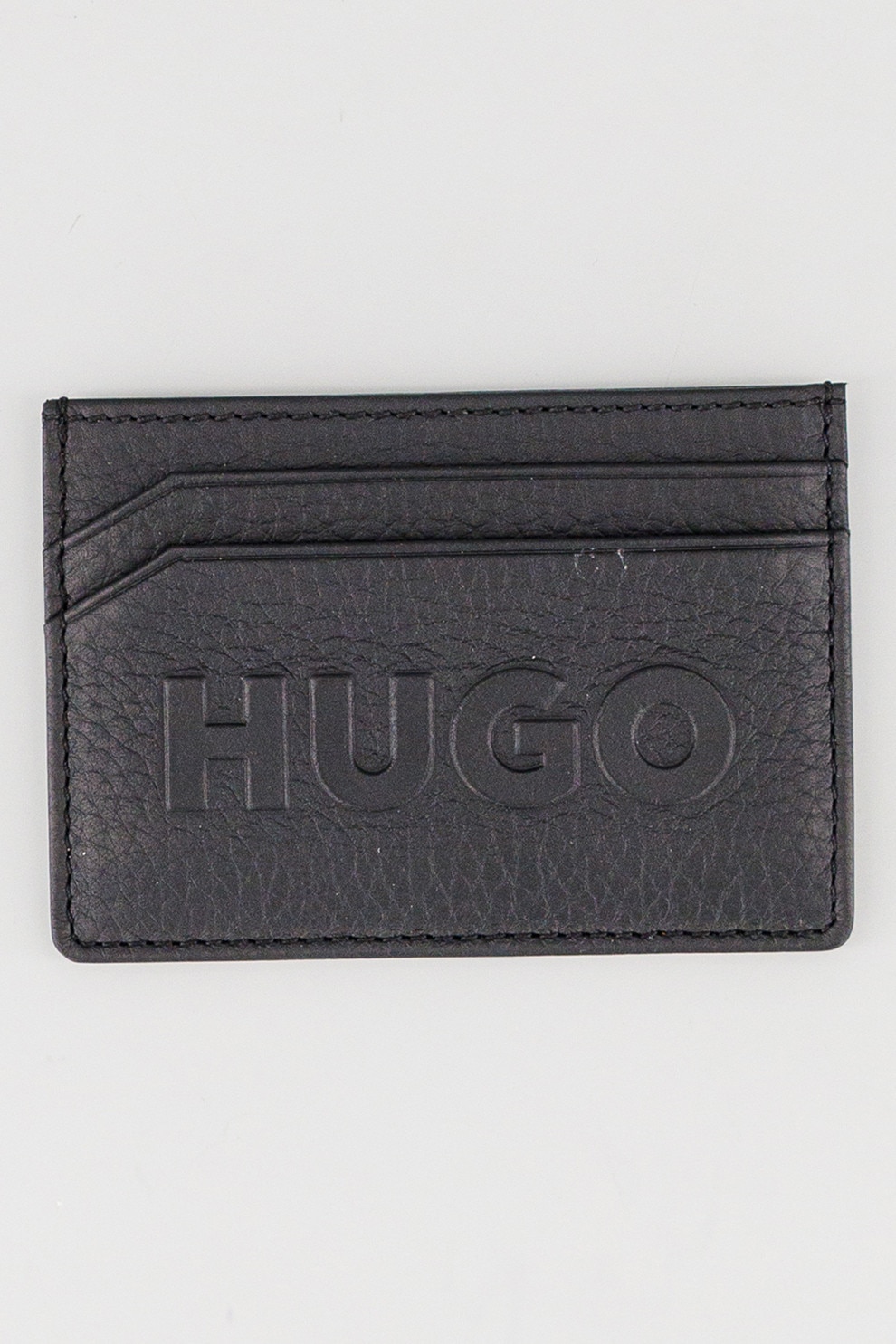 HUGO, Portcart de piele cu logo, Negru