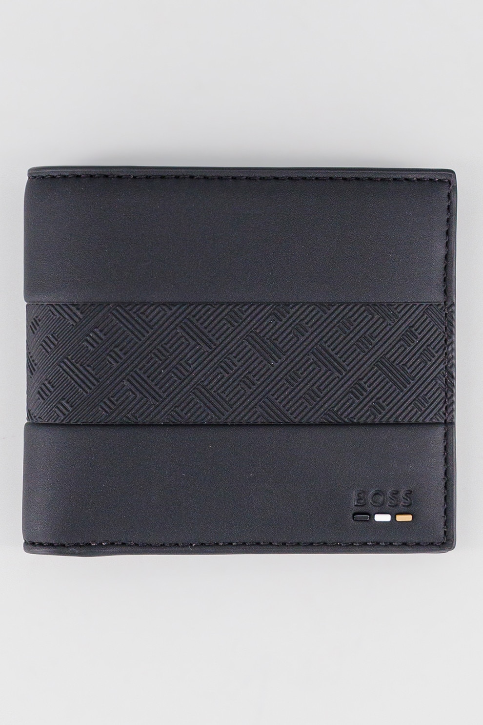 BOSS, Portofel de piele ecologica cu logo, Negru