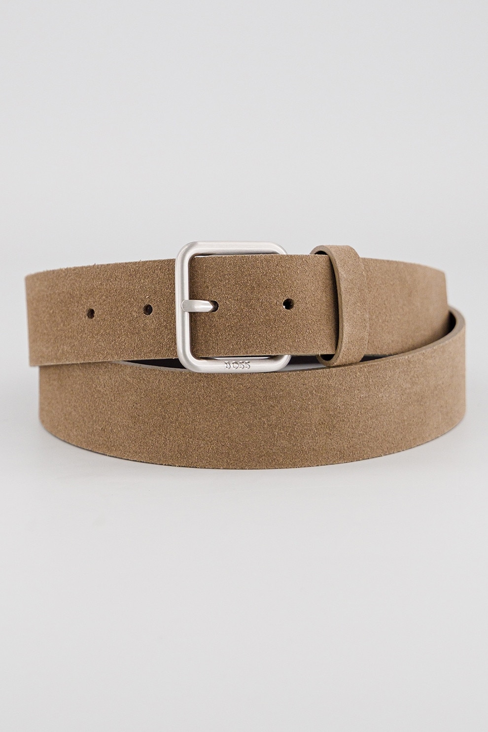BOSS, Curea de piele intoarsa cu catarama metalica, Bej inchis, 115