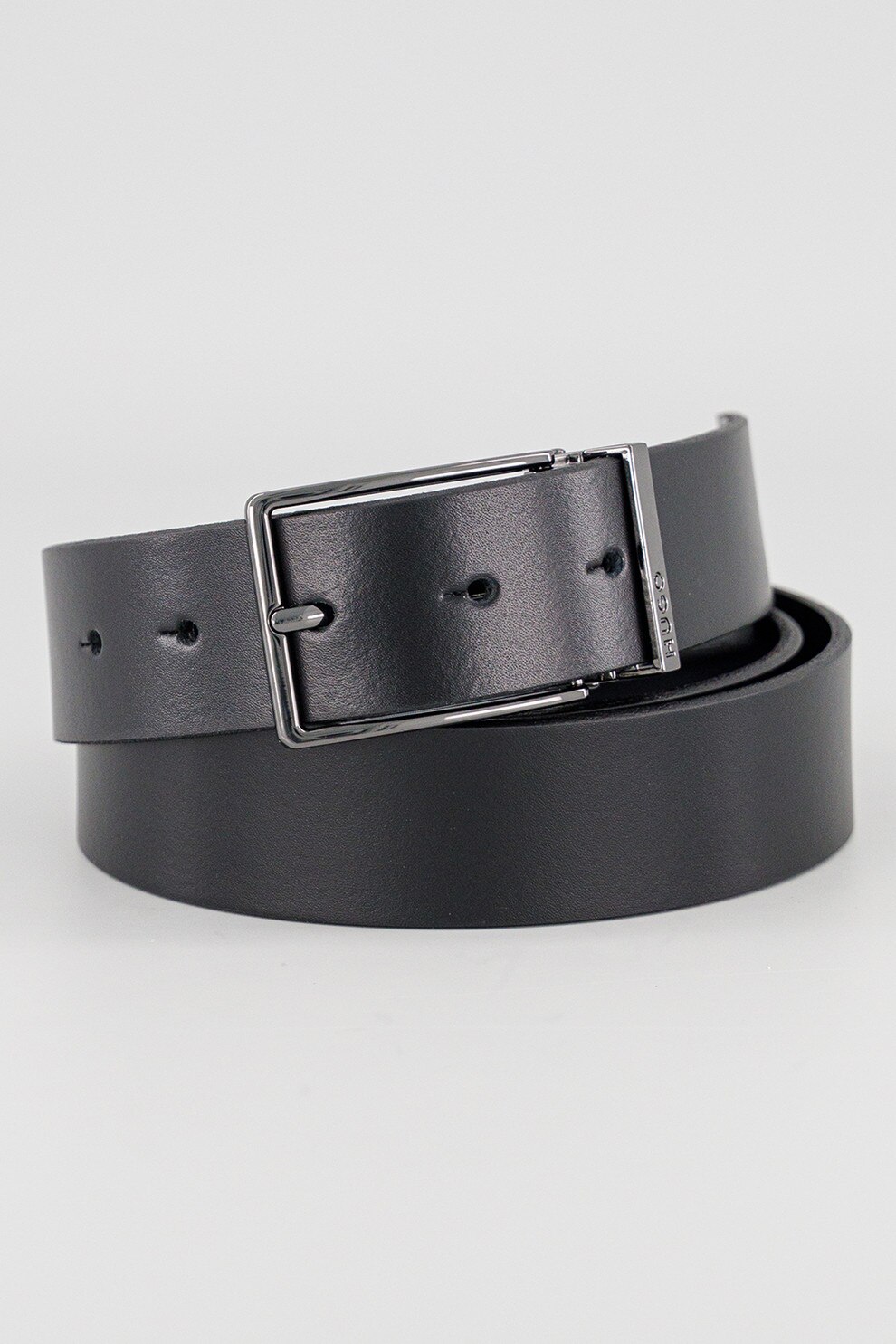 HUGO, Curea de piele cu catarama metalica, Negru