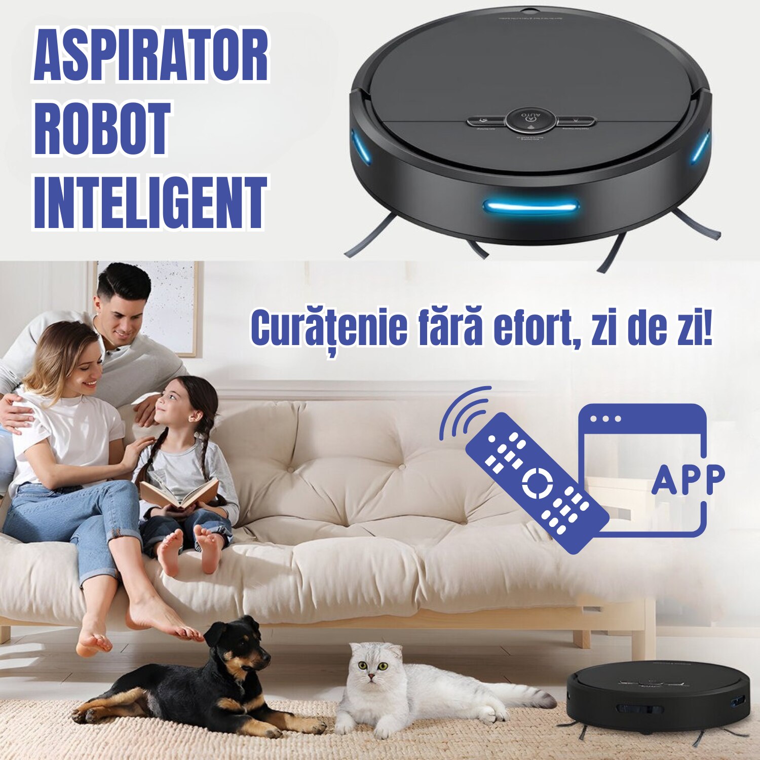 Aspirator Robot AcronicPro® SmartClean, Aspiratie Puternica, Autoincarcare, Stergere uscata, Control WiFi, Mod Silentios, Senzori Anti-cadere, Negru