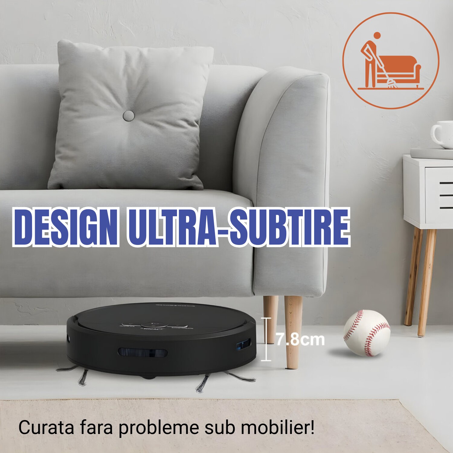 Aspirator Robot AcronicPro® SmartClean, Aspiratie Puternica, Autoincarcare, Stergere uscata, Control WiFi, Mod Silentios, Senzori Anti-cadere, Negru