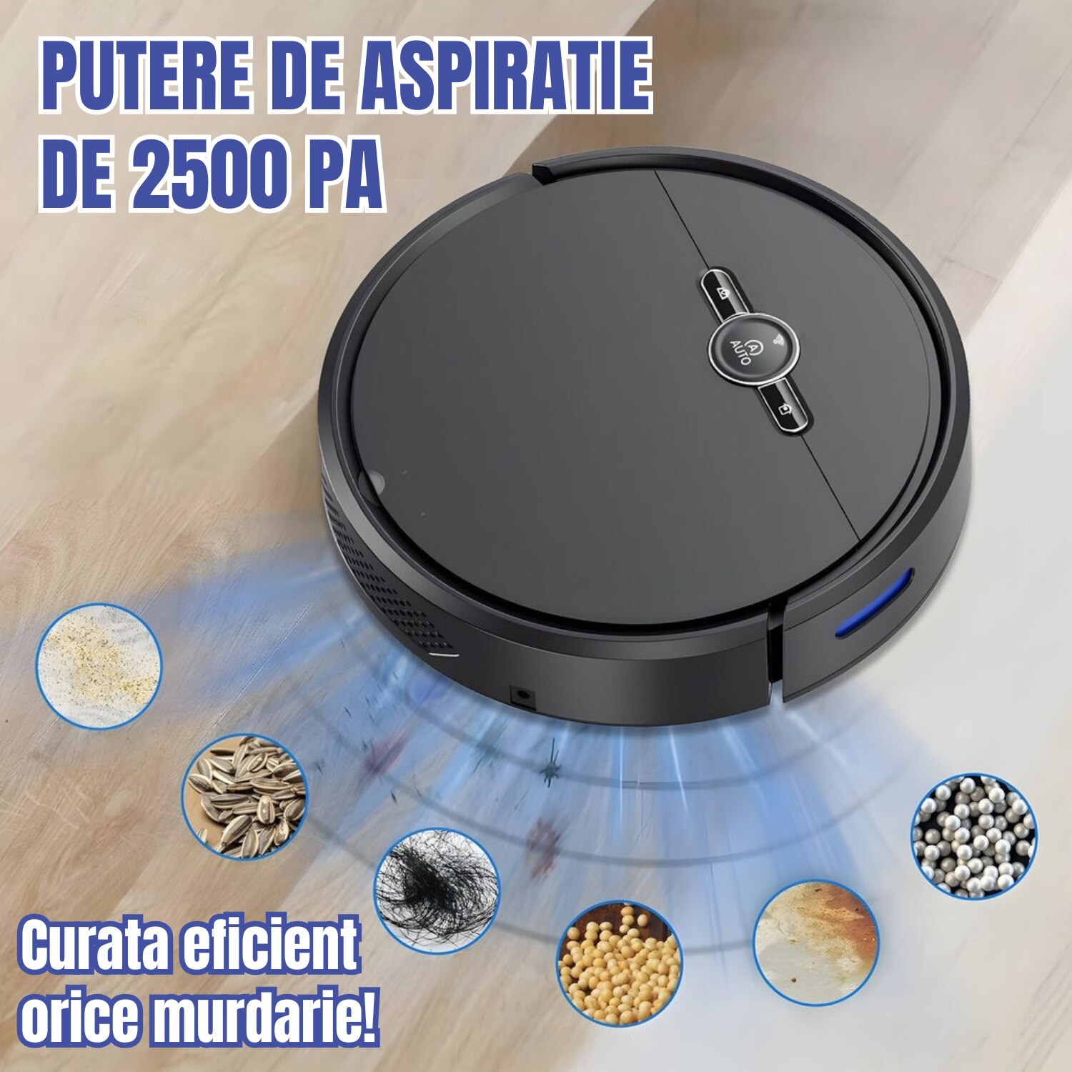 Aspirator Robot AcronicPro® SmartClean, Aspiratie Puternica, Autoincarcare, Stergere uscata, Control WiFi, Mod Silentios, Senzori Anti-cadere, Negru