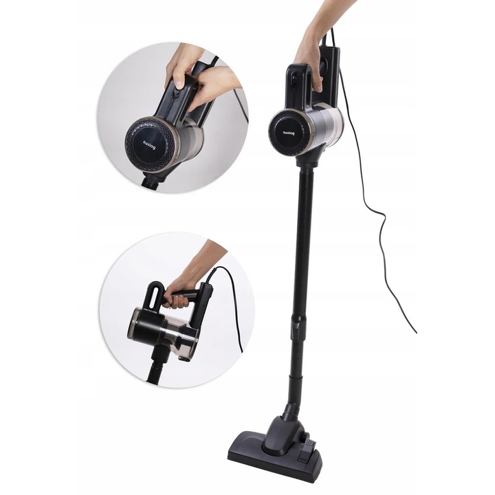 Aspirator de mana Huslog, conectare la priza, fara sac, 600W, 0.4L capacitate, 200-240V, HEPA12, ABS, Negru