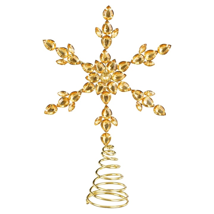 Pom de Craciun varf fulg de nea auriu plastic III 28 cm