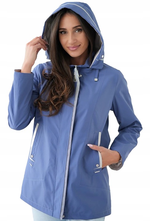 Geaca dama stilata, Agrafla, CARLA, cambrata, usoara, cu gluga detasabila, moderna, practica, Albastru, Albastru