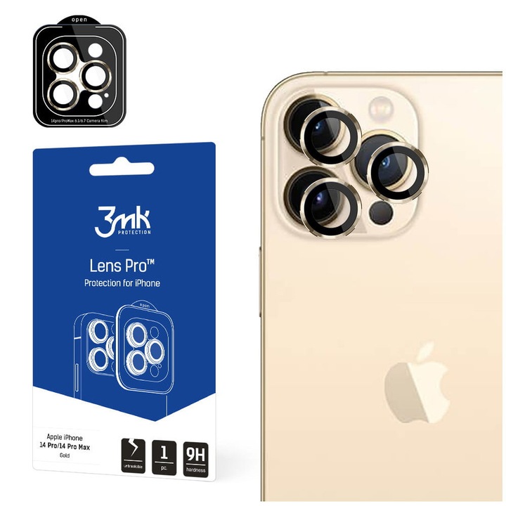 3mk Lens Protection Pro протектор за обектив, съвместим с Apple iPhone 14 Pro/Pro Max, 9H закалено стъкло, прозрачен