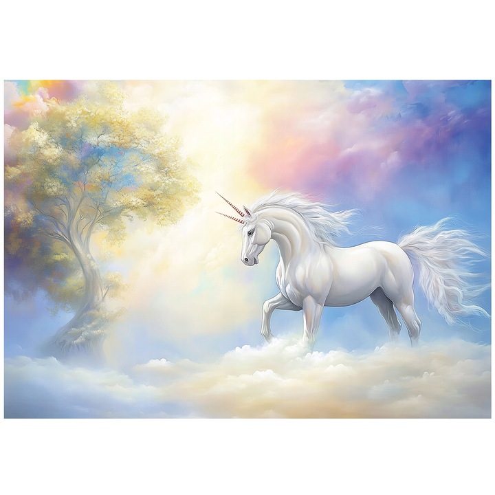 Fotótapéta, gyerekeknek, modern, falra, gyerekeknek, tapéta, erdő, lány, unikornis, dekoráció, 150x105 cm, 15604VX3