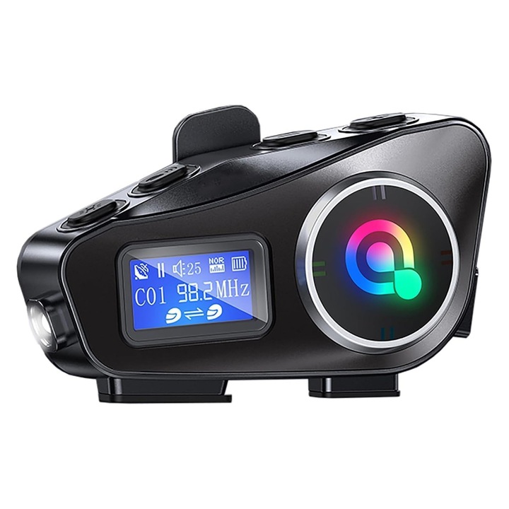 Sistem de comunicare moto, Cu camera, IP65 Rezistent la apa, Reducerea zgomotului dubla, Portabil, Baterie reincarcabila de 1000 mAh, Sprijina interfon pentru doua persoane la 500 m distanta, Bluetooth 5.3, Orber, Negru