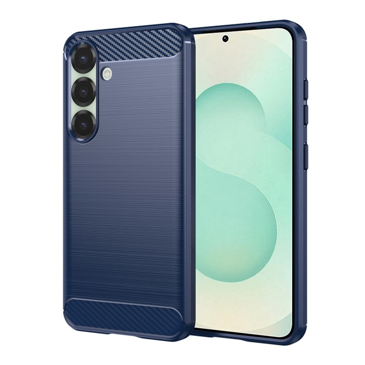 Husa Carbon pentru Samsung Galaxy S25 Plus, Silicon TPU Durabil, Protectie sporita, Rezistenta la socuri, Grip Anti-Alunecare, Albastra