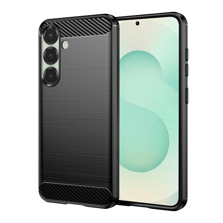 Husa Carbon pentru Samsung Galaxy S25 Plus, Silicon TPU Durabil, Protectie sporita, Rezistenta la socuri, Grip Anti-Alunecare, Neagra