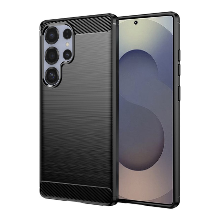 Husa Carbon pentru Samsung Galaxy S25 Ultra, Silicon TPU Durabil, Protectie sporita, Rezistenta la socuri, Grip Anti-Alunecare, Neagra
