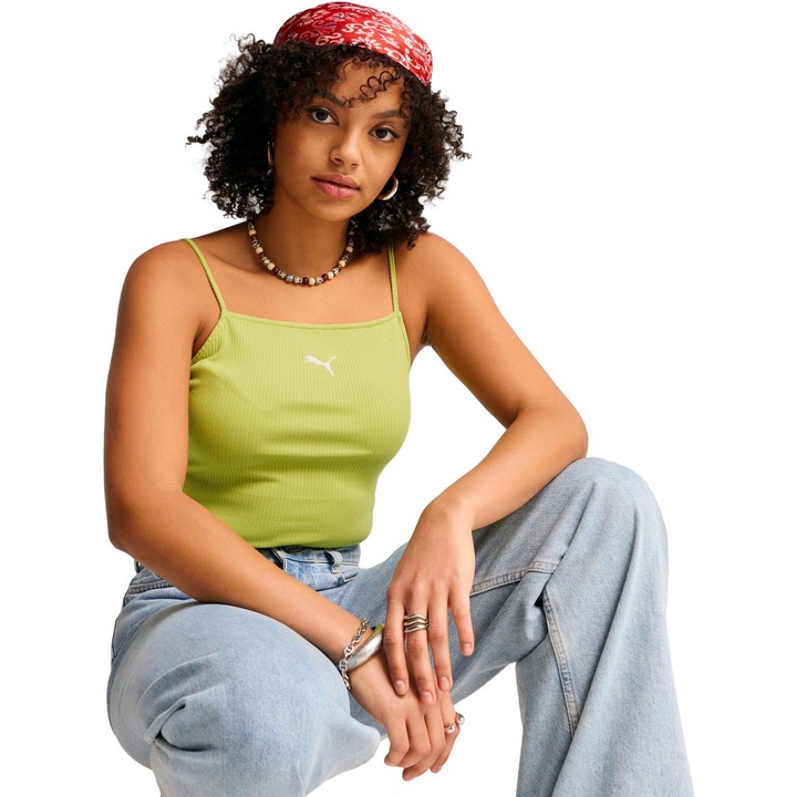Puma, Top din amestec de bumbac cu logo, Verde fistic