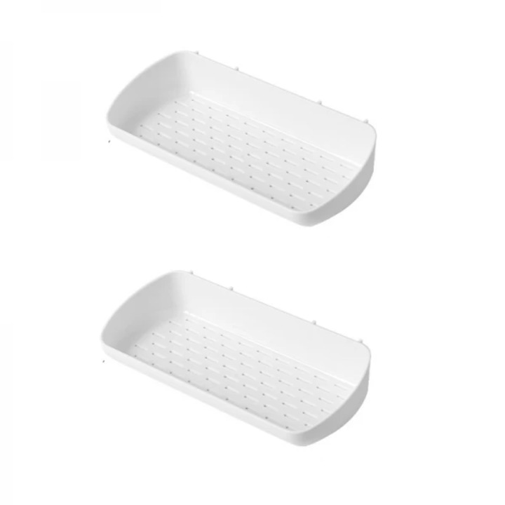 Set 2 suporturi autoadezive pentru baie, Syno, 28 x 13 x 5.5 cm, plastic, greutate maxima suportata 5 kg, montaj rapid, alb