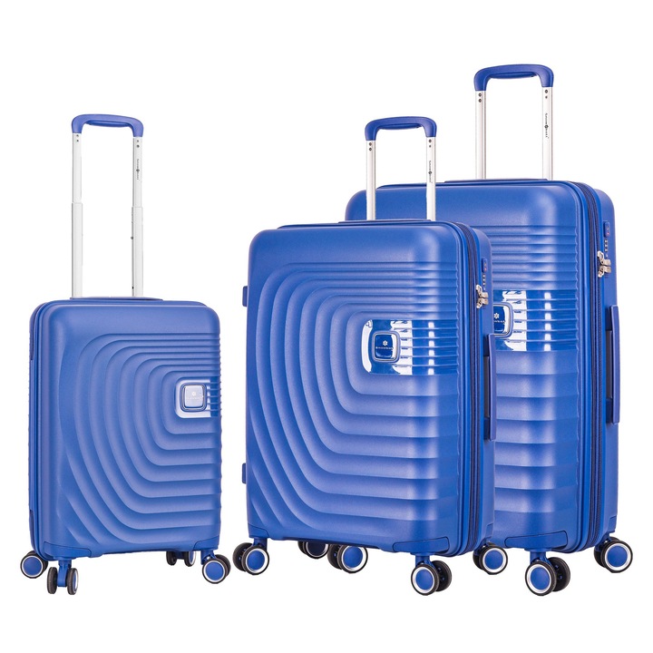 Set de trolere Snowball SW44403, polipropilena, cifru TSA, 4 roti duble, 3 piese, albastru