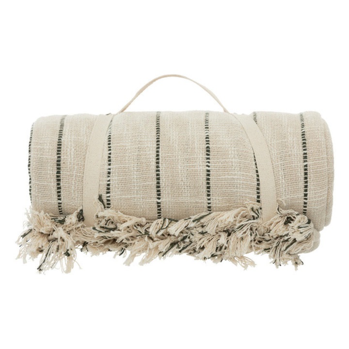 Cuvertura de pat, Atmosphera Créateur d'intérieur, bumbac, cu franjuri, 240 x 260 cm, bej