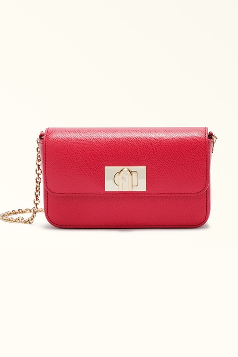 Furla, 1927 bőr crossbody táska láncpánttal, sötétpiros