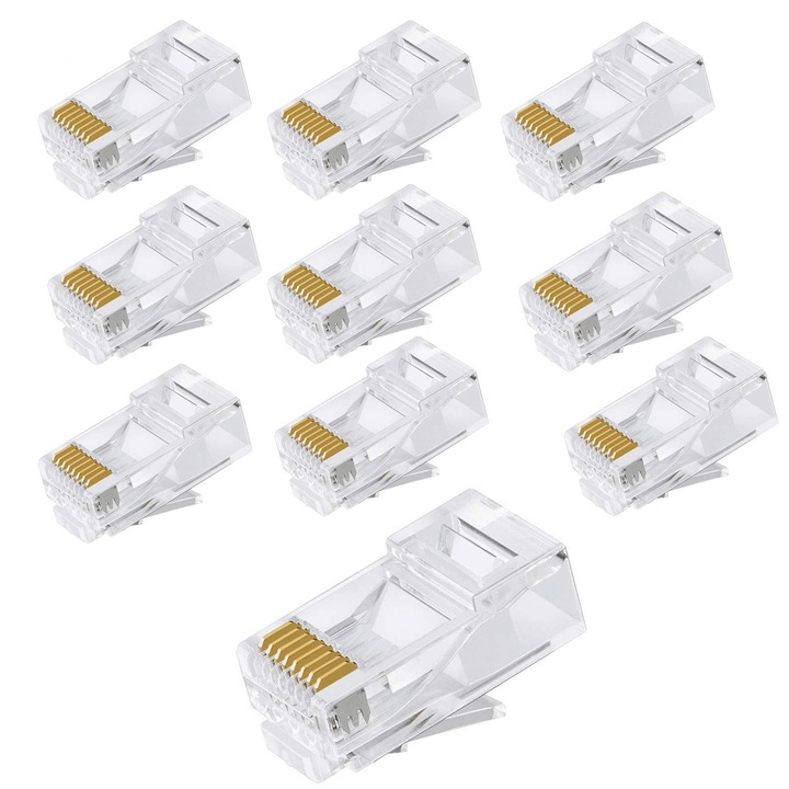 Set 10 bucati mufa UTP RJ45 cu 8 pini 8P8C, Cat5e, transparente