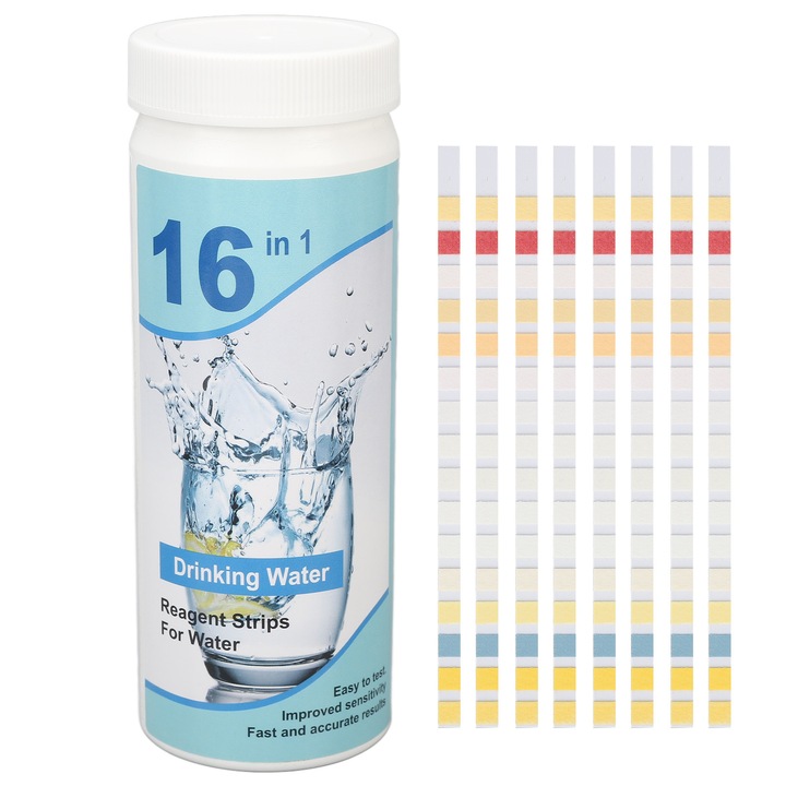 Kit testare apa 16 in 1, 100 benzi, multicolor, compact