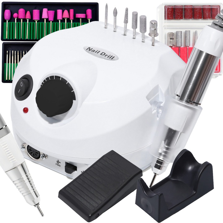 Retoo BeautyCare elektromos körömfúró, manikűr és pedikűr, állítható sebesség 0-35 000 fordulat/perc, lábpedálos vezérlés, 12 kővágó, 30 gyémántvágó, 6 univerzális gyémántvágó, állítható forgásirány, professzionális körmökhöz